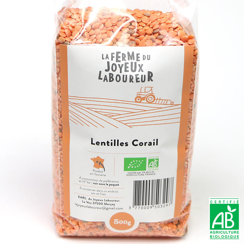 Lentilles corail décortiquées BIO 500g direct producteur